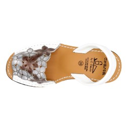 Women's Wedge Sandals Leather Avarca Menorquina floral white Summer Shoes Abarca 1287 C. Ortuño