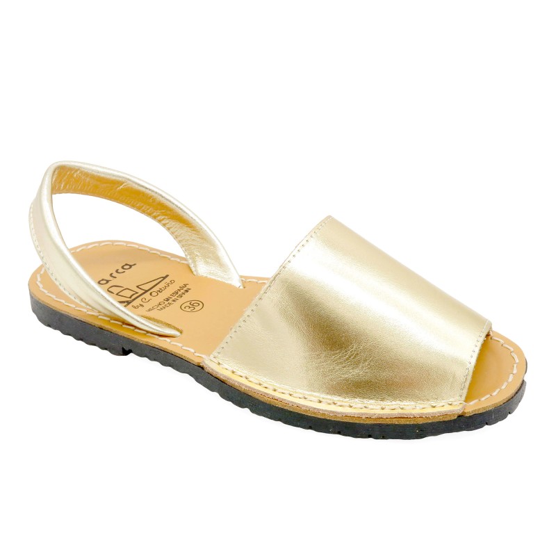 Women's Flat Sandals gold metallic Leather Avarca Menorquina Summer Shoes Made In Spain 190 C. Ortuño