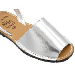 Women's Flat Sandals Leather silver metallic Avarca Menorquina Summer Shoes Made In Spain