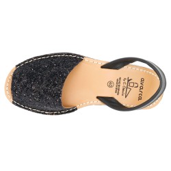 Women's Flat Sandals Glitter Summer Shoes Avarca Menorquina black sequins 275 C. Ortuño Made in Spain