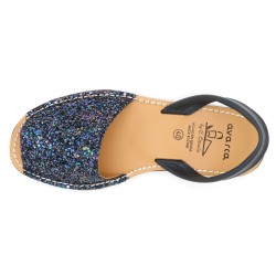 Women's Flat Sandals Glitter Sequins Summer Shoes Avarca Menorquina navy blue 275 C. Ortuño Made in Spain