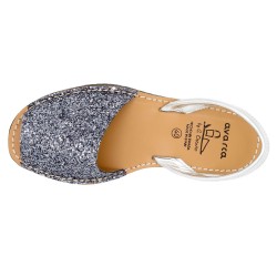 Damen Sandalen Avarca Menorquina Glitzer Menorca Schuhe Pailletten Leder Riemchen glitter grau 275 C. Ortuño Made In Spain