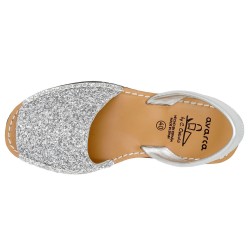 Women's Flat Sandals Avarca Menorquina silver Glitter Menorca Shoes with Sequins Leather Strap 275 C. Ortuño Made in Spain