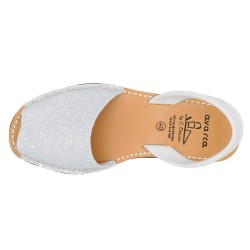 Damen Sandalen Avarca Menorquina Glitzer Sommer Schuhe mit Pailletten Leder Riemchen glitter weiß 275 C. Ortuño Made In Spain