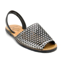 Women's Flat Sandals Leather black Avarca Menorquina Summer Shoes perforated 336 C. Ortuño