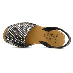 Women's Flat Sandals Leather black Avarca Menorquina Summer Shoes perforated 336 C. Ortuño