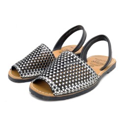 Women's Flat Sandals Leather black Avarca Menorquina Summer Shoes perforated 336 C. Ortuño