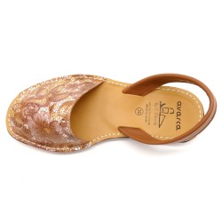 Women's Flat Sandals Leather Avarca Menorquina floral brown flower motif 511 C. Ortuño outlet sale