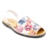 Damen Sandalen Avarca Menorquina Leder spanische Menorca Sommerschuhe Echtleder weiß Blumen Muster 505 C. Ortuño Spanien outlet