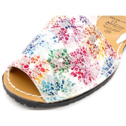 Damen Sandalen Avarca Menorquina Leder spanische Menorca Sommerschuhe Echtleder weiß Blumen Muster 505 C. Ortuño Spanien outlet