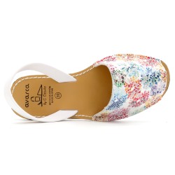 Damen Sandalen Avarca Menorquina Leder spanische Menorca Sommerschuhe Echtleder weiß Blumen Muster 505 C. Ortuño Spanien outlet