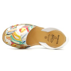 Women's Flat Sandals white colorful Leather Avarca Menorquina Summer Shoes 518 C. Ortuño Spain outlet sale